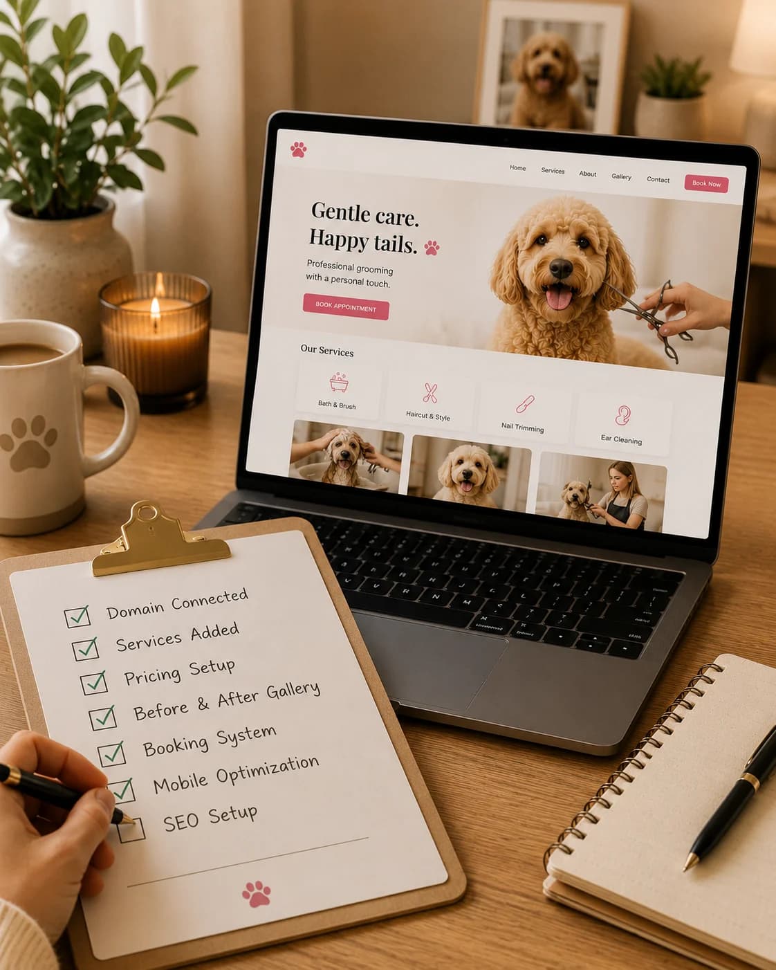 Website setup checklist beside a laptop
