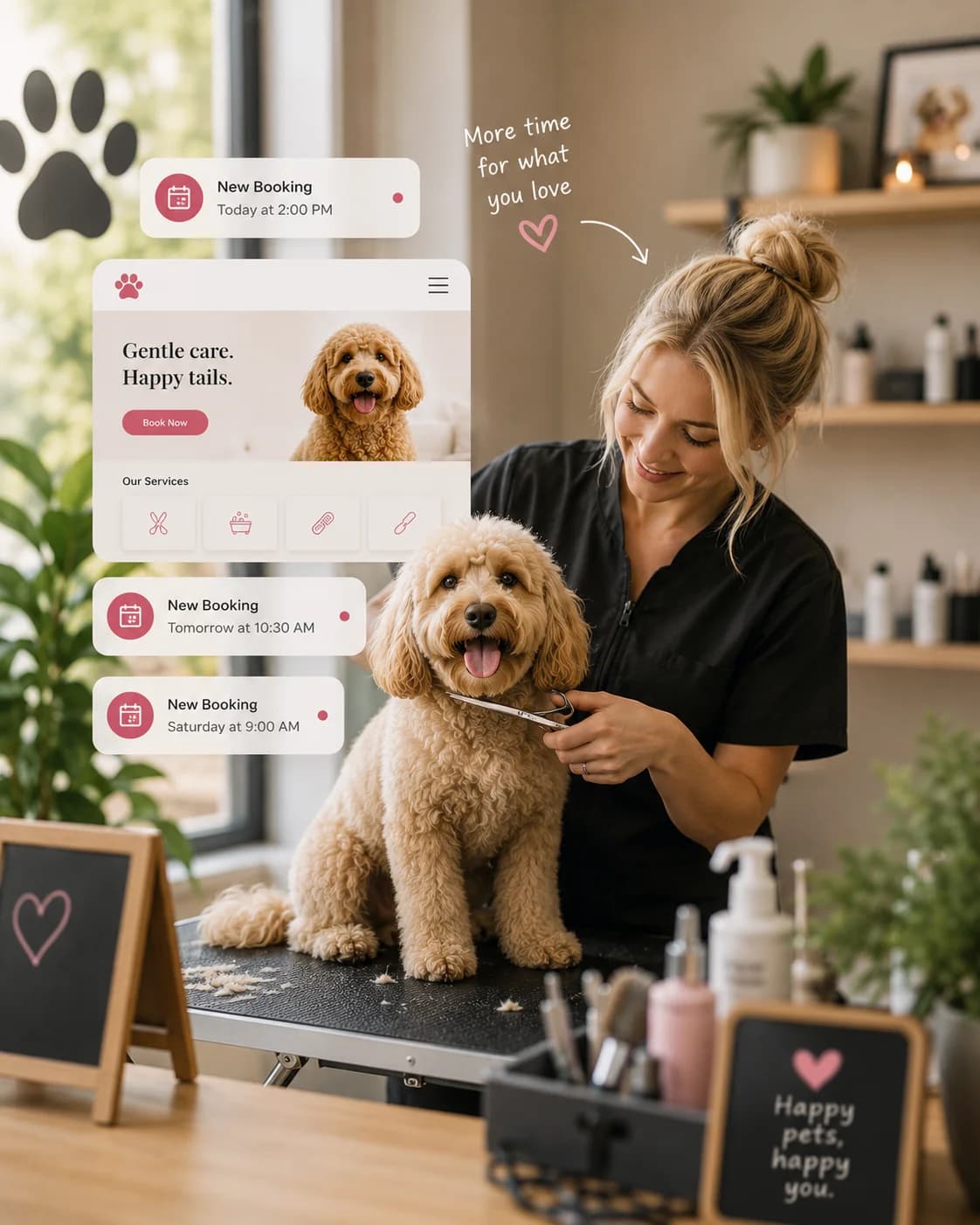Pet groomer receiving new bookings after launch